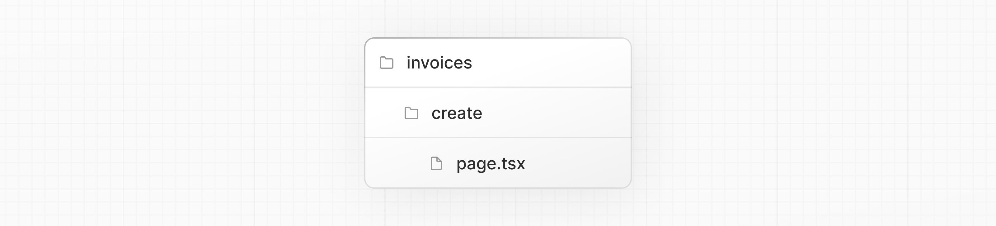 包含嵌套 create 文件夹的 Invoices 文件夹，其中有一个 page.tsx 文件