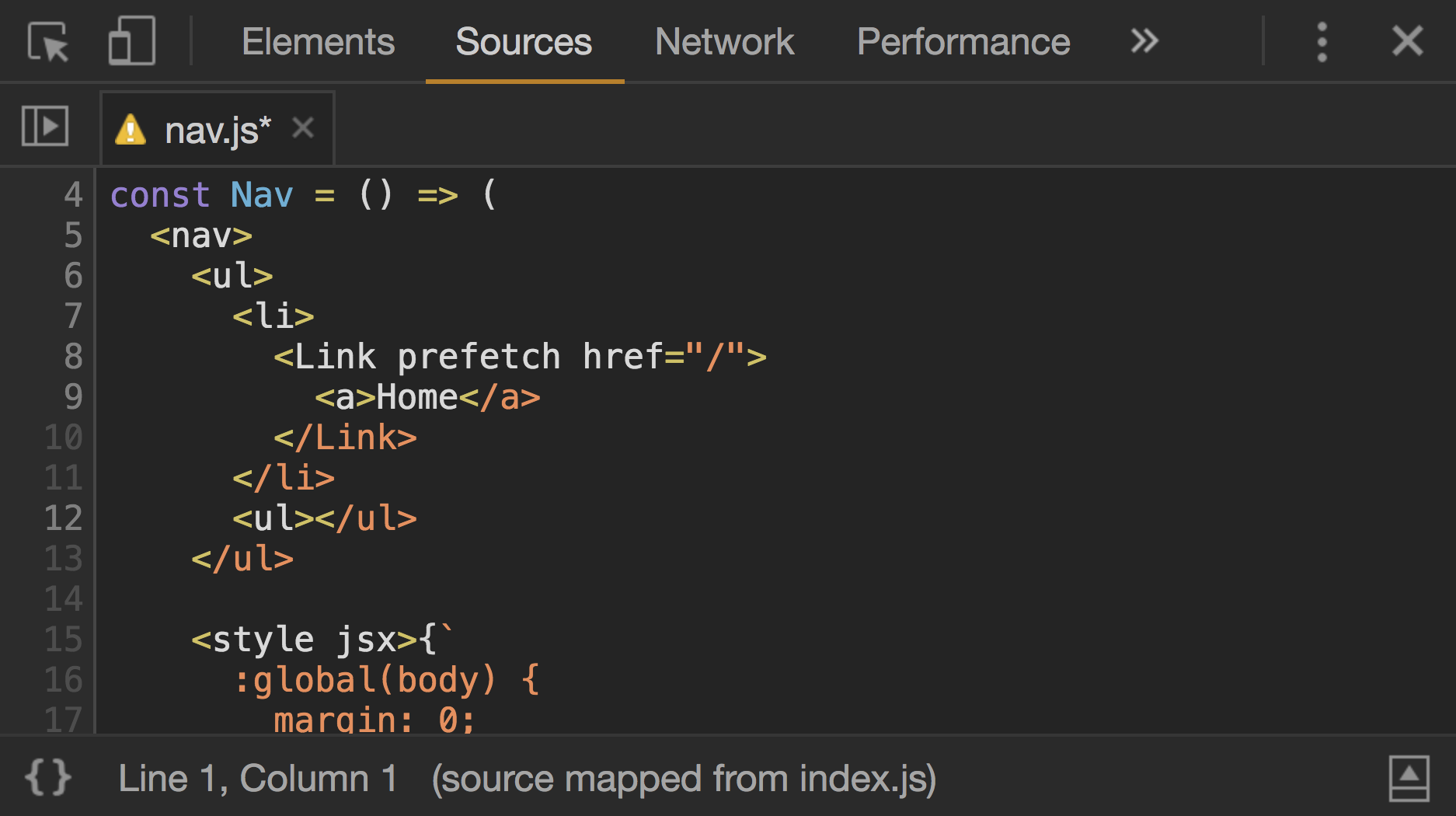 The source code is shown in the sources panel