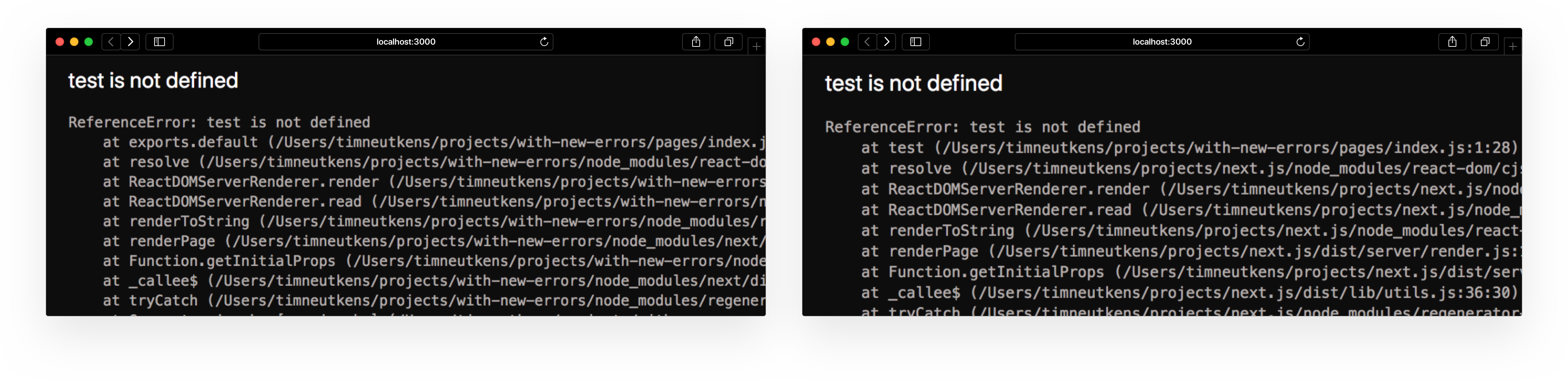 Errors now show the correct line, file and function name