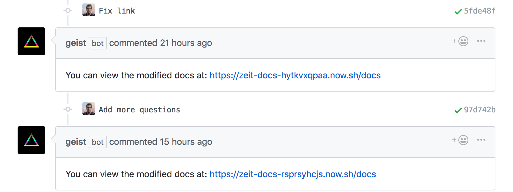 Every time a change happens inside a PR our bot automatically deploys it