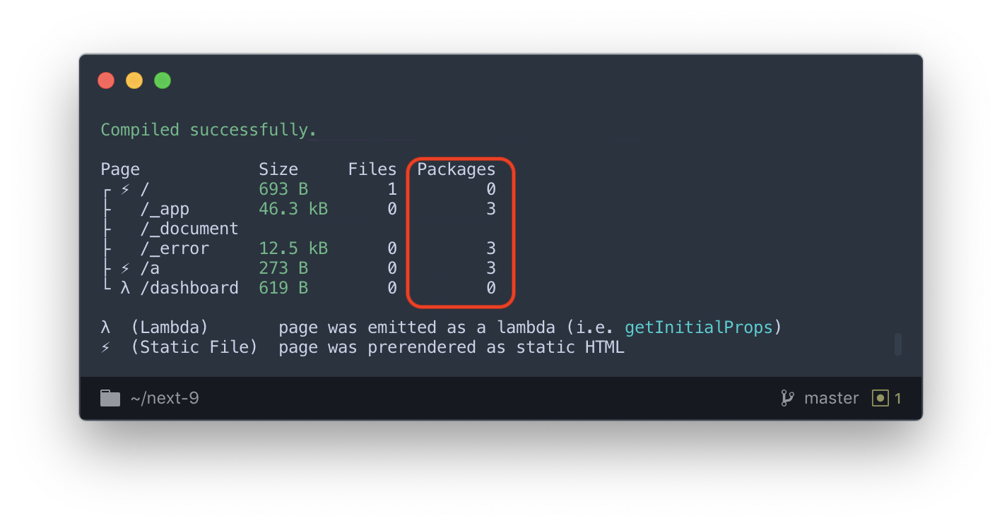 Next.js Page Package Count